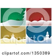 Poster, Art Print Of Green Red Yellow And Blue Christmas Backgrounds Of Trees And Snow