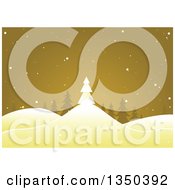 Clipart Of A Yellow Christmas Background Of Trees And Snow Royalty Free Vector Illustration by dero