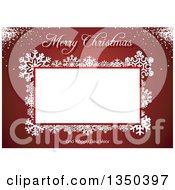 Clipart Of A Merry Christmas And Happy New Year Greeting With Snowflakes Around A Frame On Red Royalty Free Vector Illustration