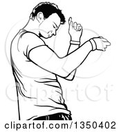 Clipart Of A Black And White Dancing Young Man In Profile Royalty Free Vector Illustration