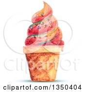 Poster, Art Print Of Watercolor Paint Styled Dripping Swirl Ice Cream Cone