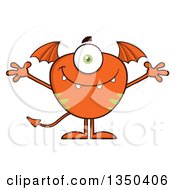 Poster, Art Print Of Bat Winged Fork Tailed Orange Monster With Open Arms
