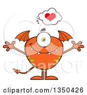 Poster, Art Print Of Loving Bat Winged Fork Tailed Orange Monster With Open Arms
