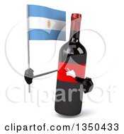 Clipart Of A 3d Wine Bottle Mascot Holding An Argentine Flag Royalty Free Illustration