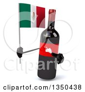 Clipart Of A 3d Wine Bottle Mascot Holding A Mexican Flag Royalty Free Illustration