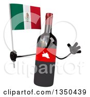 Clipart Of A 3d Wine Bottle Mascot Holding A Mexican Flag And Jumping Royalty Free Illustration