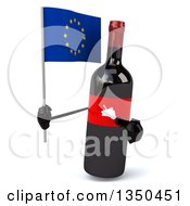 Clipart Of A 3d Wine Bottle Mascot Holding A European Flag Royalty Free Illustration by Julos