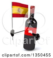 Clipart Of A 3d Wine Bottle Mascot Holding A Spanish Flag Royalty Free Illustration by Julos