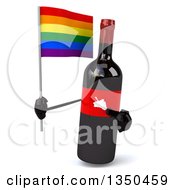 Clipart Of A 3d Wine Bottle Mascot Holding A Rainbow Flag Royalty Free Illustration by Julos