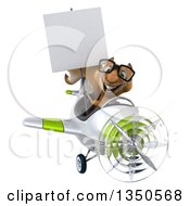 Clipart Of A 3d Bespectacled Squirrel Aviator Pilot Holding A Blank Sign And Flying A White And Green Airplane To The Left Royalty Free Illustration