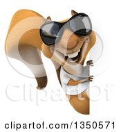 3d Casual Squirrel Wearing A White T Shirt And Sunglasses Looking Around A Sign