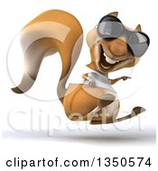 3d Casual Squirrel Wearing A White T Shirt And Sunglasses Hopping And Pointing To The Right