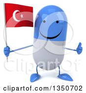 Clipart Of A 3d Happy Blue And White Pill Character Holding A Turkish Flag Royalty Free Illustration