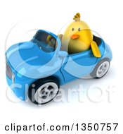 Clipart Of A 3d Chubby Yellow Bird Chicken Driving A Blue Convertible Car To The Left Royalty Free Illustration