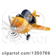 Clipart Of A 3d Penguin Aviator Pilot Flying A Yellow Airplane To The Left Royalty Free Illustration