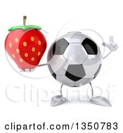 Clipart Of A 3d Soccer Ball Character Holding Up A Finger And A Strawberry Royalty Free Illustration