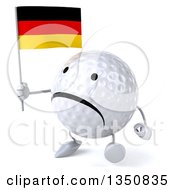 Clipart Of A 3d Unhappy Golf Ball Character Holding A German Flag And Walking Royalty Free Illustration