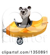 Clipart Of A 3d Panda Aviator Pilot Flying A Yellow Airplane To The Left Royalty Free Illustration