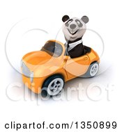 Clipart Of A 3d Business Panda Driving An Orange Convertible Car To The Left Royalty Free Illustration