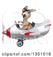 Clipart Of A 3d Kangaroo Aviator Pilot Wearing Sunglasses Giving A Thumb Down And Flying A White And Red Airplane To The Left Royalty Free Illustration by Julos