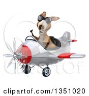 Clipart Of A 3d Kangaroo Aviator Pilot Wearing Sunglasses Giving A Thumb Up And Flying A White And Red Airplane To The Left Royalty Free Illustration by Julos