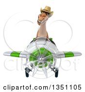 Clipart Of A 3d Brown Cowboy Horse Aviator Pilot Flying A White And Green Airplane Royalty Free Illustration