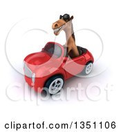 Clipart Of A 3d Brown Horse Wearing Sunglasses And Driving A Red Convertible Car To The Left Royalty Free Illustration