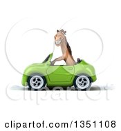 Clipart Of A 3d Brown Horse Driving A Green Convertible Car To The Left Royalty Free Illustration