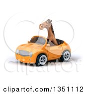 Clipart Of A 3d Brown Horse Driving An Orange Convertible Car To The Left Royalty Free Illustration