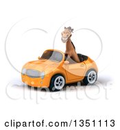 Clipart Of A 3d Brown Horse Driving An Orange Convertible Car To The Left Royalty Free Illustration