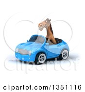 Clipart Of A 3d Brown Horse Driving A Blue Convertible Car To The Left Royalty Free Illustration