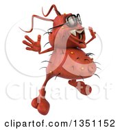 Clipart Of A 3d Bespectacled Red Germ Virus Facing Right And Jumping Royalty Free Illustration by Julos