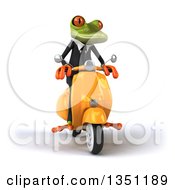 Clipart Of A 3d Green Business Springer Frog Riding A Yellow Scooter Royalty Free Illustration