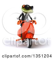 Clipart Of A 3d Green Business Springer Frog Wearing Sunglasses And Riding A Red Scooter Royalty Free Illustration