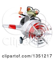 Clipart Of A 3d Bespectacled Green Business Springer Frog Aviator Pilot Givint A Thumb Up And Flying A White And Red Airplane Royalty Free Illustration