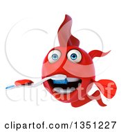 Clipart Of A 3d Red Fish Brushing His Teeth With A Toothbrush Royalty Free Illustration