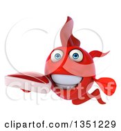 Clipart Of A 3d Red Fish Holding A Beef Steak Royalty Free Illustration