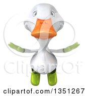 Clipart Of A 3d White Gardener Duck Flying Royalty Free Illustration