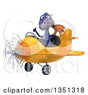 Clipart Of A 3d Purple Dragon Aviator Pilot Giving A Thumb Up And Flying A Yellow Airplane To The Left Royalty Free Illustration by Julos