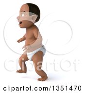 Clipart Of A 3d Black Baby Boy Walking To The Left Royalty Free Illustration