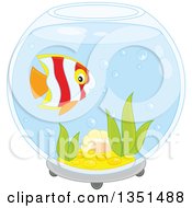Poster, Art Print Of Cute Striped Marine Fish In A Bowl Aquarium