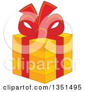 Poster, Art Print Of Striped Orange Gift Box With A Red Bow And Ribbon