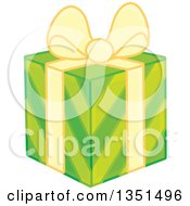 Poster, Art Print Of Green Striped Gift Box With A Yellow Bow And Ribbon