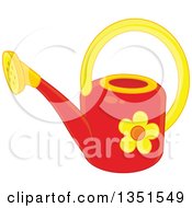 Poster, Art Print Of Red And Yellow Watering Can With A Daisy Flower