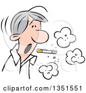 Poster, Art Print Of Cartoon Gray Haired Caucasian Man Realizing Its Time To Quit Smoking