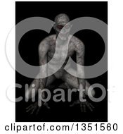 Poster, Art Print Of 3d Demon Or Zombie Crouching With Red Glowing Eyes