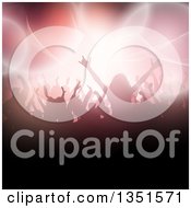 Clipart Of A Silhouetted Crowd Of Dancers Over Lights And Flares Royalty Free Vector Illustration