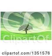 Poster, Art Print Of 3d Tree And Hills With Clouds In Gray Tones