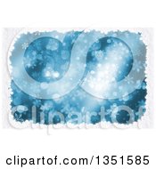 Poster, Art Print Of Christmas Winter Background Of Snowflakes And Bokeh Flares On Blue With A Snow Border
