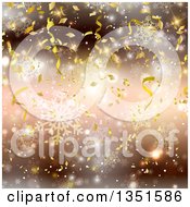 Poster, Art Print Of Background Of Falling Gold Confetti Over Blur Snowflakes And Flares